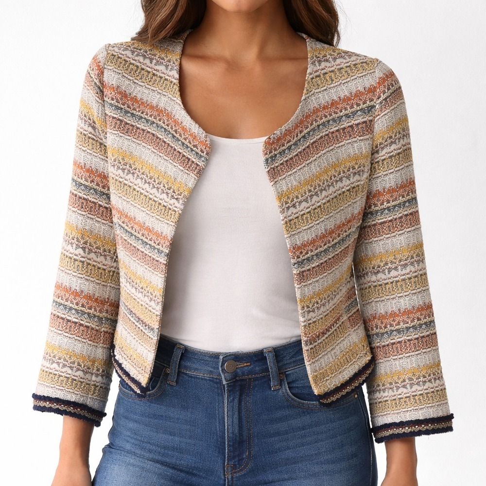 Zara Trafaluc Outerwear Open Front‎ Blazer Women's Large Geometric Pattern